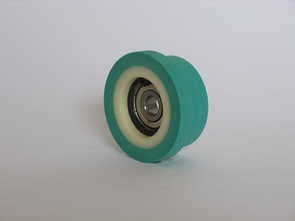 Rubber rolls with bearing bush PU88D/white type >ST< with stepped surface PUR55A/green 55° Shore A